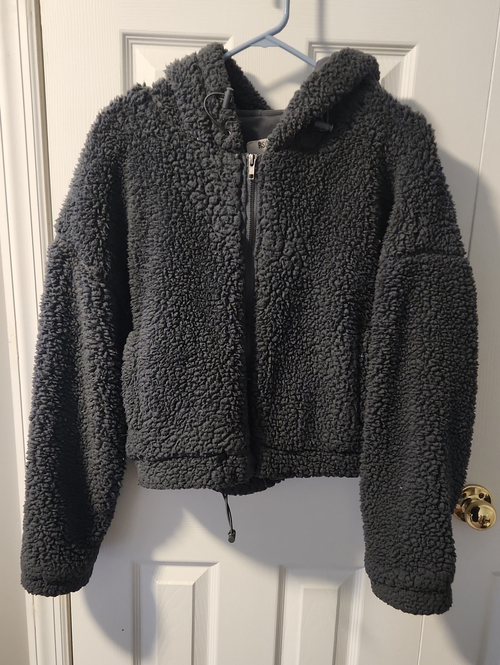 RSQ Black Sherpa Zip Cropped Hoodie